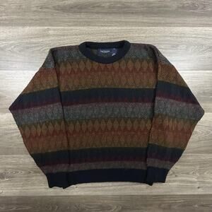Vintage Van Heusen Sweater Mens Medium Geometric Knit Grunge Grandpa 90s Retro